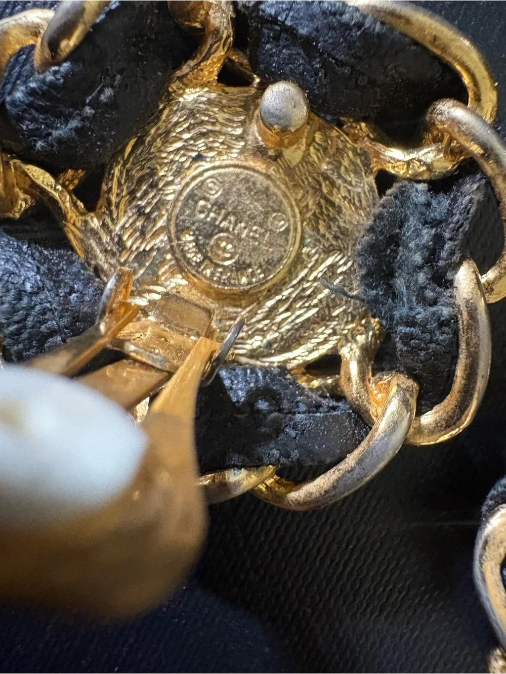 CHANEL Gold and Black CC Logo Chain-Trim Clip-On Earrings